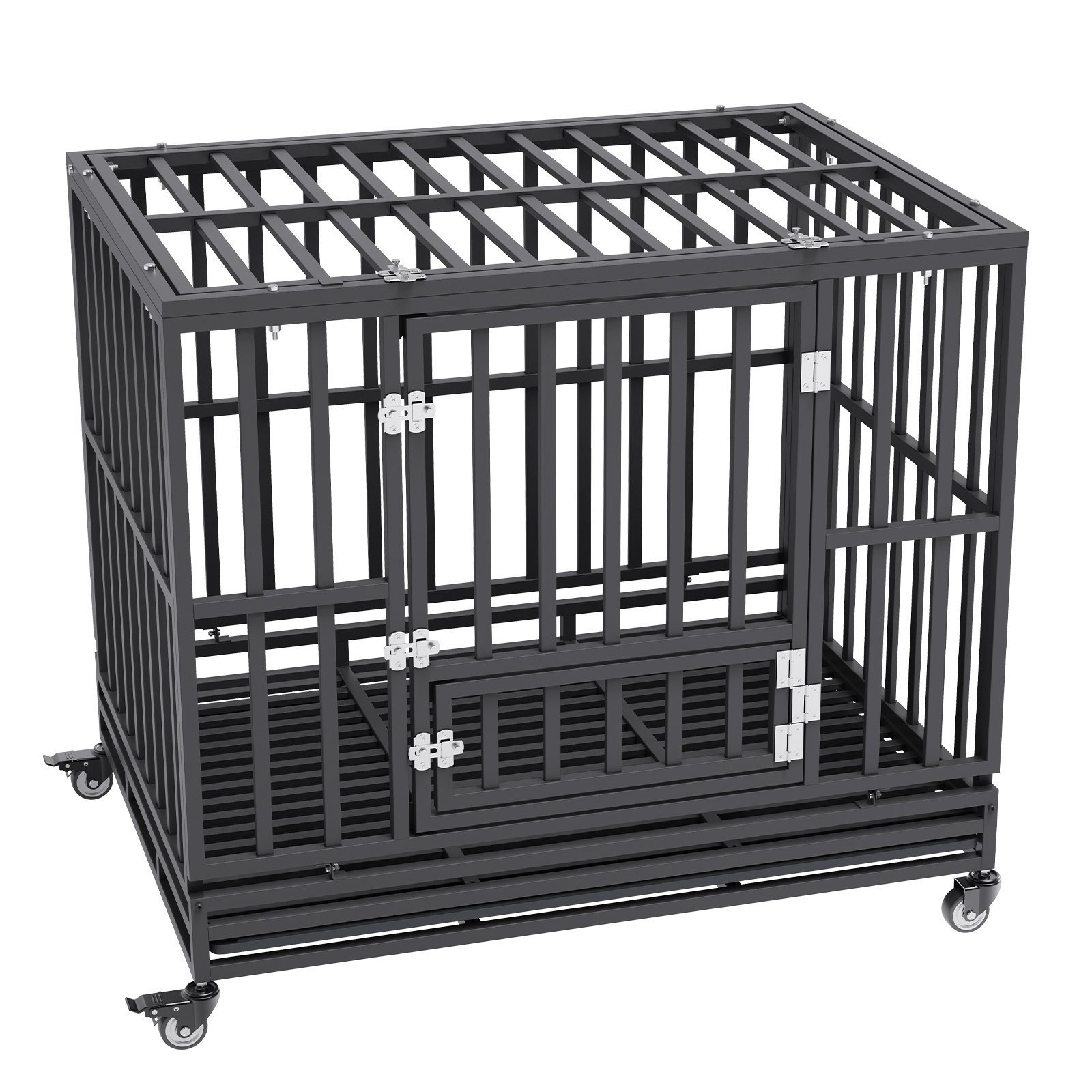VEVOR 42 Inch Heavy Duty Dog Crate, Indestructible Dog Crate, 3-Door Heavy Duty Dog Kennel for Medium to Large Dogs with Lockable Wheels and Removable VEVOR 42 Inch Heavy Duty Dog Crate, Indestructible Dog Crate, 3-Door Heavy Duty Dog Kennel for Medium to Large Dogs with Lockable Wheels and Removable
